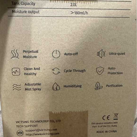 Victsing- Ultrasonic  cool  mist humidifier 2.0L - Picture 5 of 9